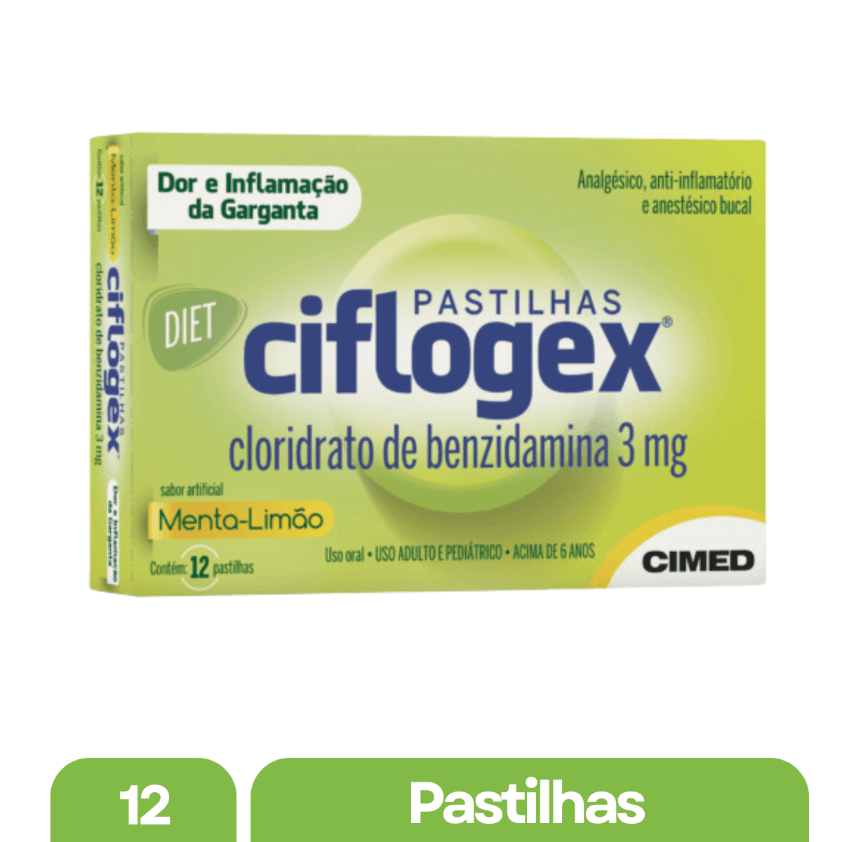 Ciflogex Menta e Limão Diet 12 Pastilhas