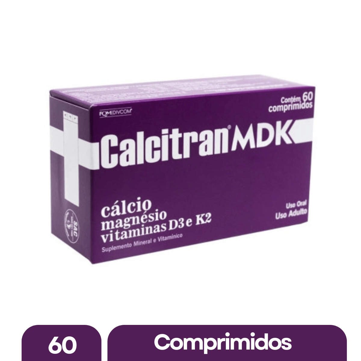 Suplemento Mineral e Vitamínico Calcitran MDK 60 Comprimidos