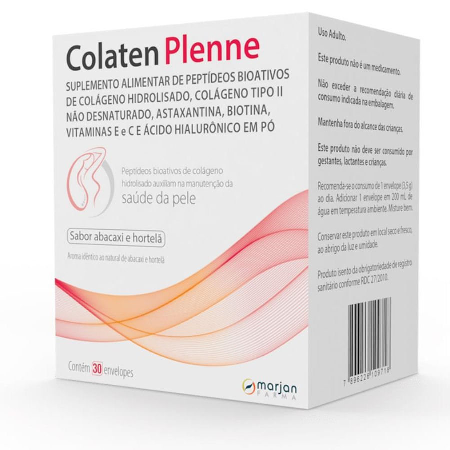 Colaten Plenne Colágeno Tipo II Sabor Abacaxi e Hortelã 30 Envelopes