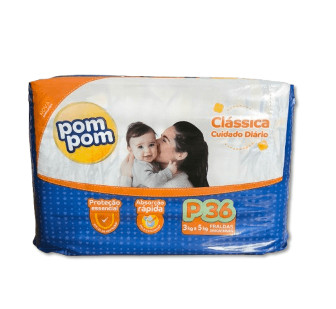 Fralda Infantil Pom Pom Classica P com 36 unidades