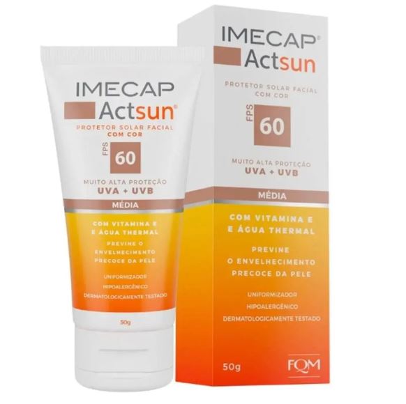 Protetor Solar Facial Imecap Actsun FPS 60 Cor Média 50g