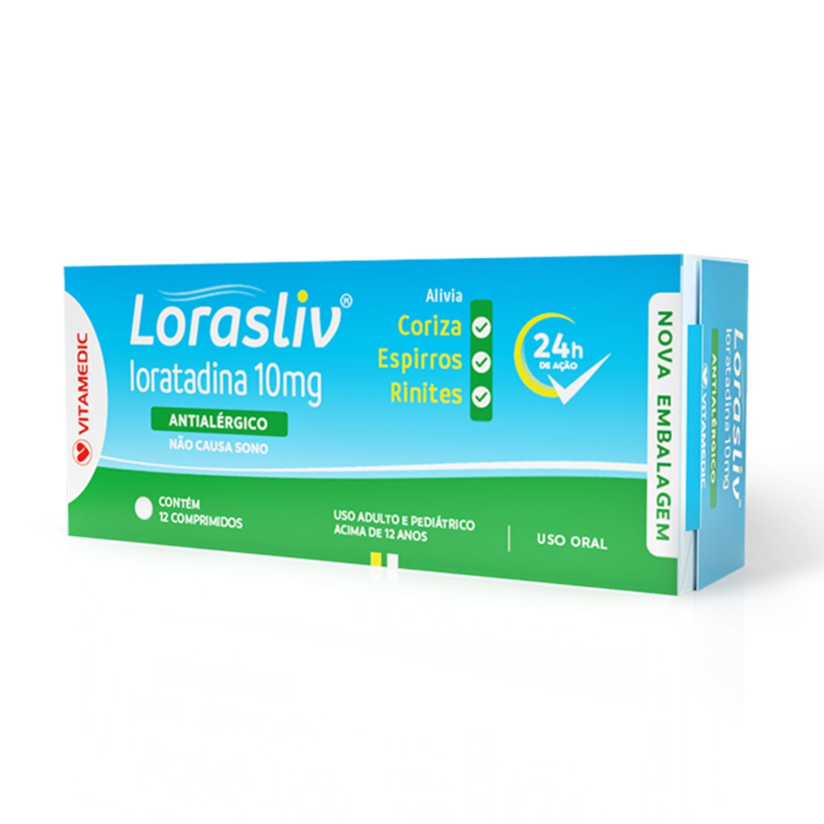 Lorasliv (Loratadina) 10mg Antialérgico com 12 Comprimidos
