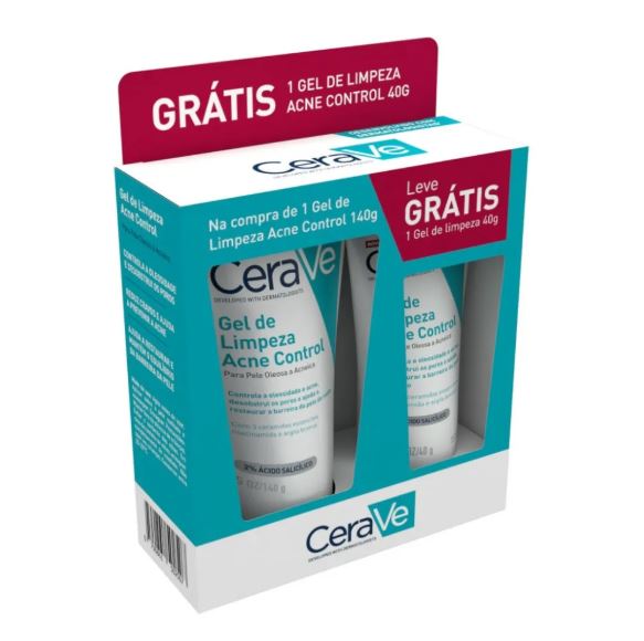 Kit Cerave Gel de Limpeza Acne Control 140g + 40g