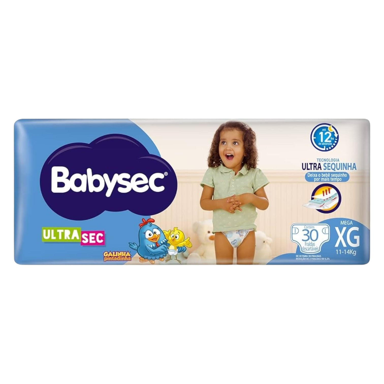 Fralda Babysec Ultrasec Galinha Pintadinha Mega XG 30 unidades