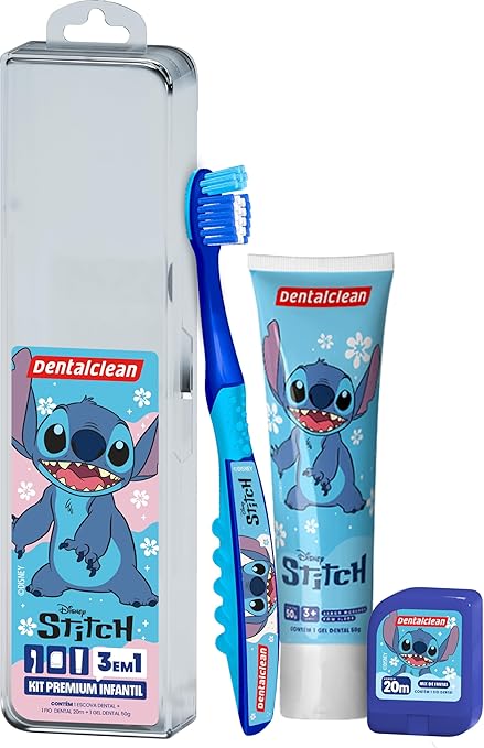 Kit Dentalclean Stitch Gel Dental 50g com Flúor + Escova Macia + Fio Dental 20m + Estojo